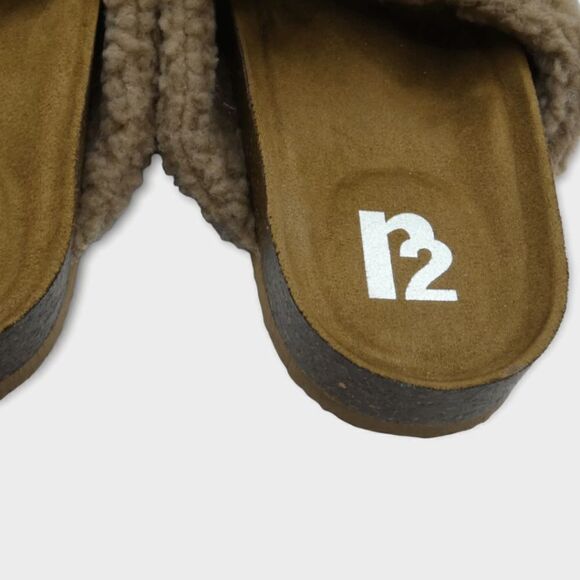 R2 Bernette Tan Sherpa Faux Fur Slip On Slide Sandals Size 10M - Picture 5 of 8